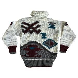 VTG  90s Lauren Hansen Granny Grandma Geometric Hand Knitted Turtleneck Sweater